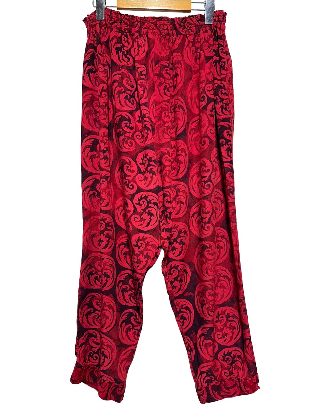 KALIYANA Artwear Red Black Rayon Festival Boho Bohemian Harem Lounge Pants L